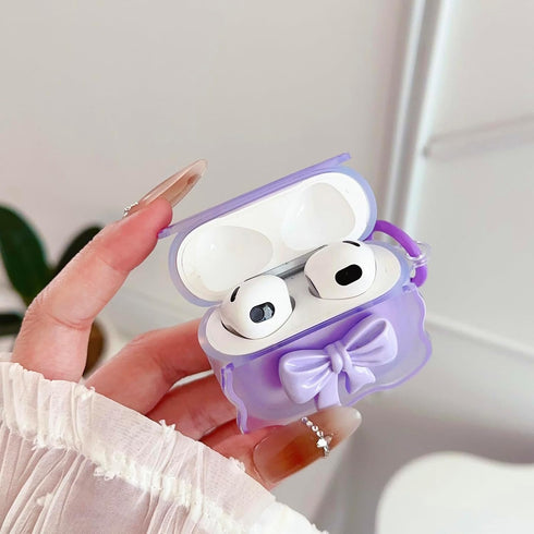 Cute AirPods 3rd Gen Clear Case, Girly 3D Bow Design Soft TPU Protective Shockproof Kawaii Airpods 3rd Generation Skin Cover with Cleaner Kit & Ke...