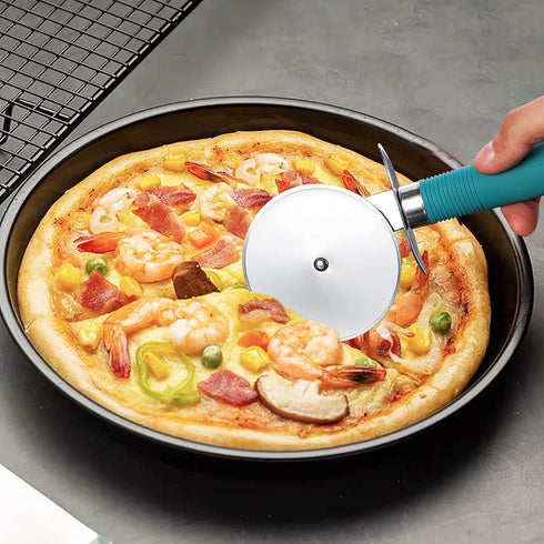 Webake Pizza Cutter Wheel Pie Serve Set, Large Pizza Slicer Stainless Steel Pie Cake Cutter with Non-slip Green Handle, Ideal for Cake Pizza Pies ...