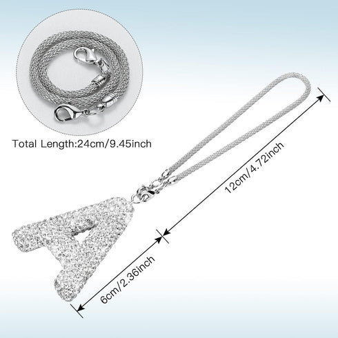Initial Car Rear View Mirror Ornament Hanging Lucky Crystal Pendant Bling Car Accessories for Women Rhinestone Charm Auto Decoration (White A)...