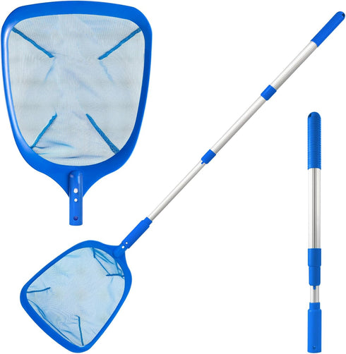 Pool Skimmer - Pool Net with 3 Section Pole, Pool Skimmer Net with Fine Mesh Net, Telescopic Aluminum Pole, Plastic Frame, Ultra-fine Pool Skimmer...