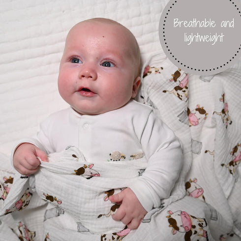 Swaddle Blanket | 100% Muslin Cotton | Gender Neutral Newborn and Baby Nursery Essentials for Girls and Boys, Registry | Cow Print...