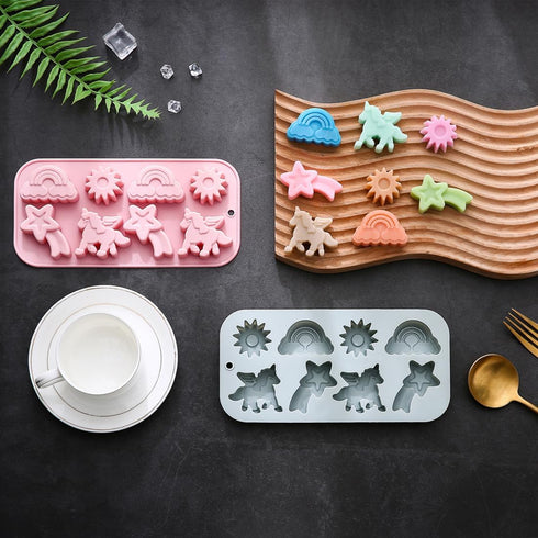 2 Pack Winged Unicorn Silicone Mold for Baking Reusable Non-stick Sun Meteor Rainbow Mold for Fondant Cake Cupcake Decoration Chocolate Candy Cook...