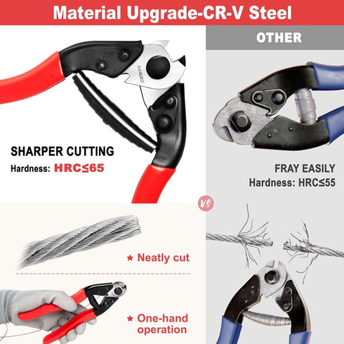 Sanuke Cable Cutter Wire Rope Heavy Duty up to 5/32" Stainless Steel Aircraft for Deck Railing Metal Fence Bicycle Brake Cutter with 6Pcs Crimping...