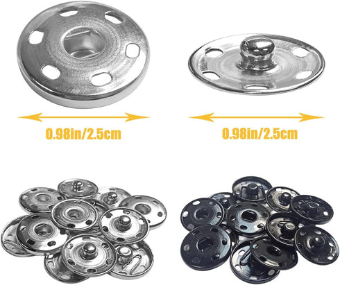 12 Sets Metal Sew on Snap Buttons 25mm Dia Snaps Fasteners Press Studs Buttons for Sewing Clothing (Black and Silver)...