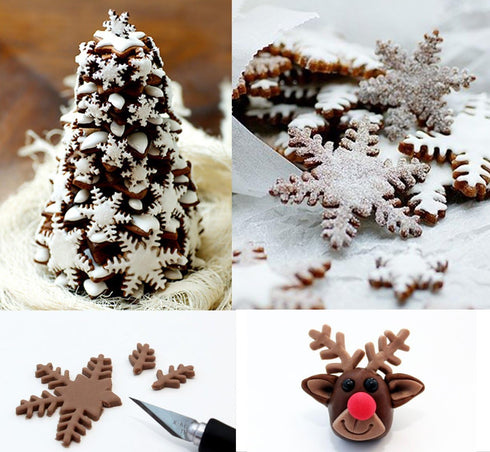 ilauke 6PCS Snowflake Cookie Cutters Decorating Fondant Embossing Tool Christmas Cookie Cutters Snowflake Plunger Cake Cutter...