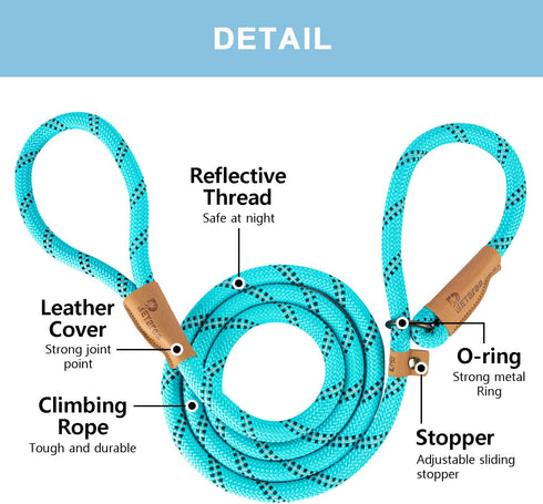 5 FT Slip Lead Dog Leash, Heavy Duty Rope Leash for Small Medium Large Dogs, No Pull Training Lead with Reflective Thread, Strong Comfortable Loop...