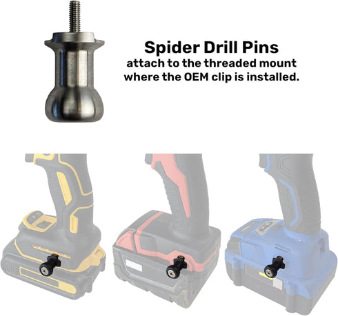 Spider Tool Holster - Drill Pins - Pack of One - Premium CNC Stainless Steel - Attaches to The Side of Any Brand Power Drill and Driver - Pairs wi...
