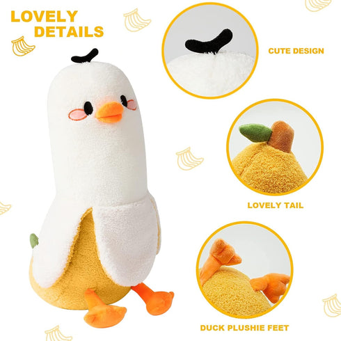 PEACH CAT Banana Duck Plush Pillow Duck Stuffed Animal Cute Banana Plushie for Girls and Boys White 19.7"...