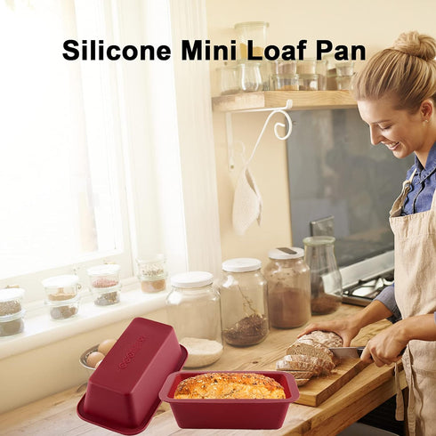 Silicone Mini Loaf Pan Set of 4, NonStick Easy Release Rectangle Silicone Mini Cake Pan for Baking Bread, Flexible BPA Free Silione Baking Mold an...