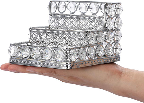 Hipiwe Crystal Business Card Holder 3 Tier Bling Name Cards Office Desk Desktop Table Top Organizer Luxury Mirrored Business Card Display Stand, F...