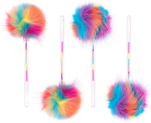 COLSSINE 12 Pack Rainbow Color Pompom with Rainbow ink Gel pen for Girls and Children (Rainbow)...