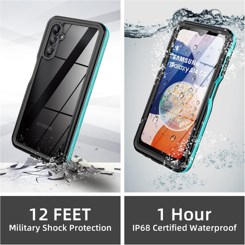 for Samsung Galaxy A14 5G Phone Case, Waterproof Case with Built-in Screen Protector & Cell Phone Ring Holder, Full Body Shockproof Rugged Heavy D...