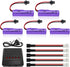 5PCS 3.7V 1000mAh Lipo Battery With 5-IN-1 Charger RC Toy Car Battery SM-2P Plug For TB202 TB201 TM201 TM202 TC141 DE35 DE38 DE40 DE50 RC Cars,Tru...