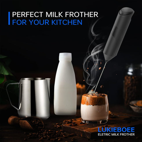 Milk Frother for Coffee Whisk Electric Milk Frother with Stainless Steel Holder, Durable Mini Mixer Electric Handheld, Milk Frother with Whisk for...