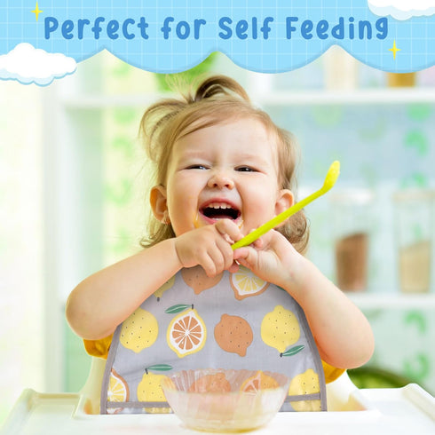 12 Pcs Baby Waterproof Bibs with Food Catcher Adjustable Snaps Plastic Feeding Bibs for Toddlers, 6 to 36 Months...