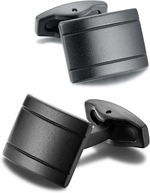 Black Cufflinks Rectangle Matte Solid Color Cuff Links for Men for Wedding Business Groom Best Man...