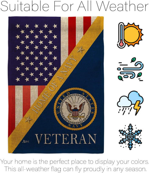 Home of Navy Burlap Garden Flag - Armed Forces USN Seabee United State American Military Veteran Retire Official - House Decoration Banner Small Y...