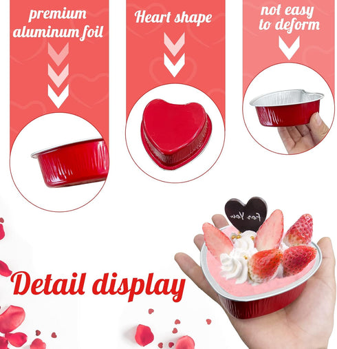 50Pcs Mini Heart Shaped Cake Pans with Lids,100 ml 3.4 oz Disposable Cupcake Cup Mini Aluminum Foil Baking Cups Ramekins Muffin Cupcake Liners for...
