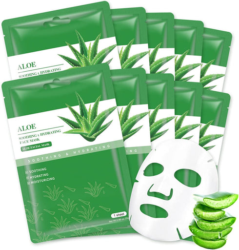 Aloe Vera Soothing Mask Hydrating Face Masks Skincare Moisturizing Facial Sheet Mask Skin care for Dry, Oily, Sensitive Skin Face Mask for Acne, S...