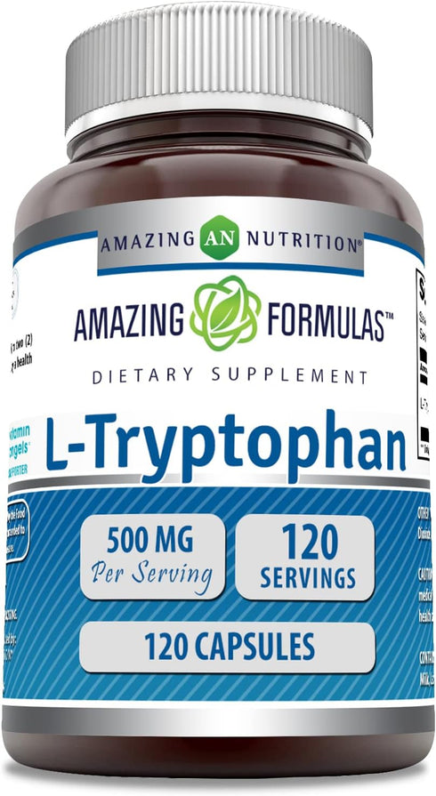 Amazing Formulas L-Tryptophan Amino Acid Supplement | 500 Mg per Serving | 120 Capsules Non-GMO | Gluten-Free | Made in USA...