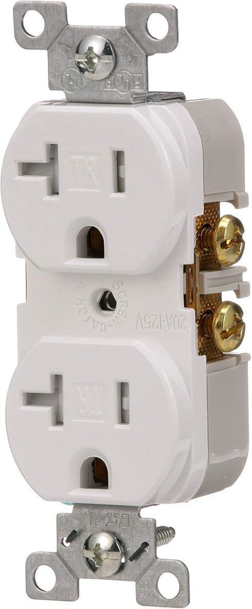 EATON TRBR20W-BXSP Arrow Hart Tamper Resistant Duplex Receptacle, 125 V, 20 A, 2 Pole, 3 Wire, White...