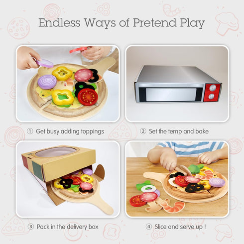 Hape Perfect Pizza Wooden Playset for Kids Kitchen| 2-in-1 Pizza Oven & Delivery Box| 29 PCs Pretend Play for Toddlers Ages 3 Years and Up , Black...