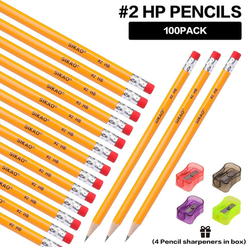 100 Pack Pencils #2 Wood Pencils Bulk for Classroom, Wooden Pencils, Number 2 Pencils, No 2 Pencils with Erasers, Yellow HB Pencil for Kids Sketch...