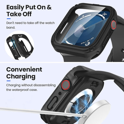 Goton 2 in 1 Waterproof Rugged Case for Apple Watch Series 9 8 7 45mm Screen Protector, 360 Protective Glass Face Cover Hard PC Bumper + Back Fram...