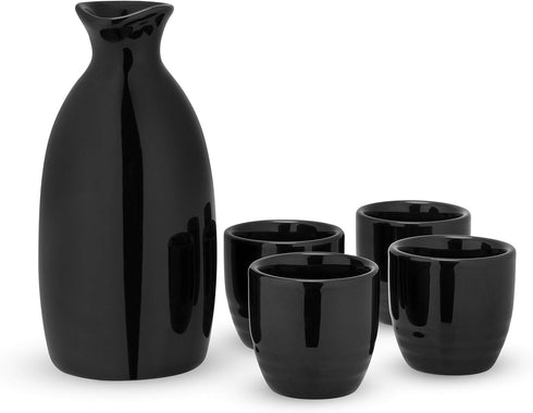 True Moga Sake Set, Pitcher and tumbler set for Sake, Japanese Style Sake Stoneware, Four 3.5 oz Cups and one 8 oz. Carafe, Fire glazed Porcelain,...