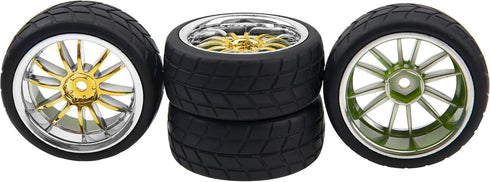 4Pcs 2.59in Rubber Tires & 12mm Hex Plastic Wheel Rims Set 14-Spoke w/Foam Compatible with Traxxas Kyosho HPI Tamiya Associated 1/10 RC On-Road To...