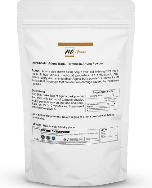 100% Natural Arjuna/Terminalia Arjuna Powder for Smooth Skin, Strong Hair and Good Health 0.5 LBS / 227 GMS...