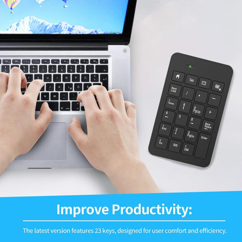 Bluetooth Number Pad with Battery, 23 Keys Wireless Numeric Keypad Upgraded Version of 10 key Keyboard Financial Accounting Numpad Compatible for ...