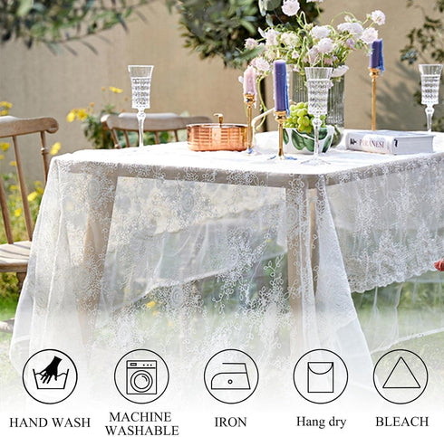ShinyBeauty Lace Party Tablecloth Rustic Floral Fabric Rectangle Lace Table Cloth Baby Tablecloth Tea Party Tablecloth Fabric Table Cover (1, Whit...