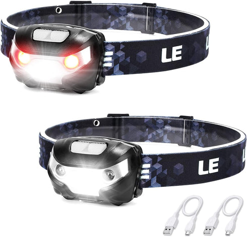 Lighting Ever LED Headlamp Rechargeable 2 Packs - Super Bright Head Lamp with 5 Modes for Camping & Hiking Gear Essentials, IPX4 Waterproof Headli...
