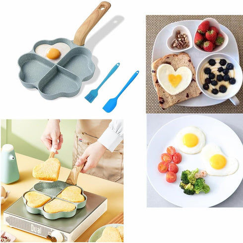 Egg Frying Pan, Nonstick Egg Frying Pan with Brush Scraper, Four-Cup Fried Egg Pan Multi Egg Frying Pan for Burger, Omelet, Outdoor Camping (Blue)...