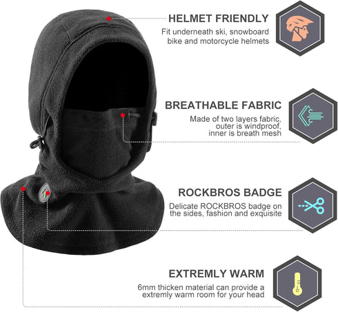 ROCKBROS Ski Mask Thermal Fleece Balaclava Ski Face Mask for Cold Weather Winter Full Face Protective Headgear for Men Women Black...