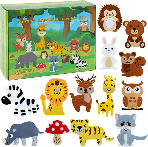 JOFOOK Kids Sewing Kit for Ages 6+, Fun and Educational Animal Craft Set for Boys and Girls, Felt Sewing Kits for Beginners, Kids’ Art Projects Pr...