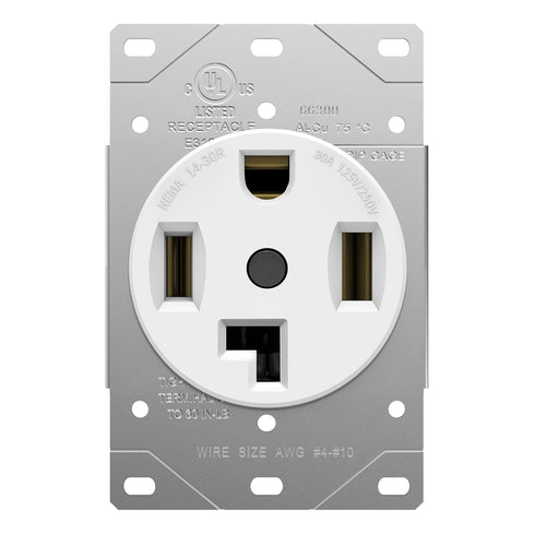 ENERLITES 66300 30 Amp Electrical Dryer Outlet | NEMA 14-30R, Outdoor/Indoor, Flush Mount Receptacle, 3-Pole, 4 Wire, (10,8,6,4) AWG, Industrial Grade, 125/250V, 66300-W | White, 1 Pack