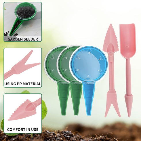 Andiker 5pcs Small Garden Seed Planter Tool, Plastic Mini Garden Tool Set 2 in 1 Multifunctional Small Shovel and Adjustable Hand Seed Sower for S...