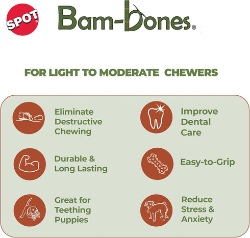 SPOT Bam-Bones Twist Bone - Made with Strong Bamboo Fiber, Durable Long Lasting Chew Toy for Light to Moderate Chewers for Dogs & Teething Puppies...