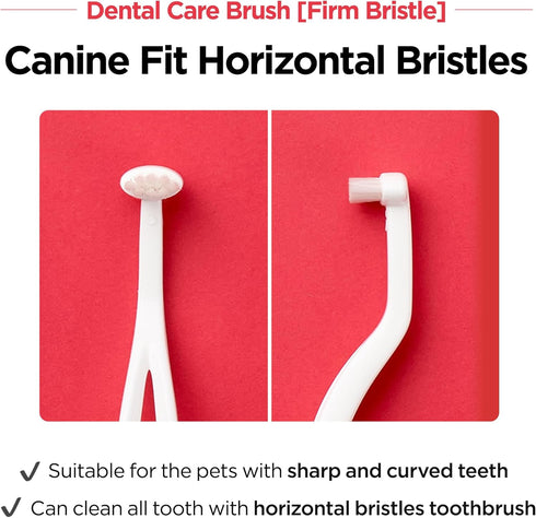 Dental Care Brush (Firm Bristles) - Resilient Toothbrush for Dog Tartar & Plaque Removal, Horizontal Head and S-curved Body...
