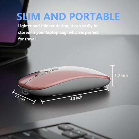 Slim Rechargeable Wireless Silent Mouse – 2.4G Wireless & Bluetooth Technology - Flexible Connection Modes via Bluetooth, USB or Type C for Laptop...