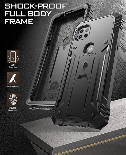 Poetic Revolution Series Case for Motorola Moto One 5G Ace (2021), Full-Body Rugged Dual-Layer Shockproof Protective Cover with Kickstand and Buil...