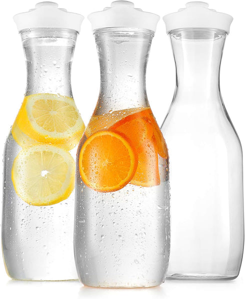 DilaBee Water Carafe with Lids - 50 Oz - Plastic Juice Pitcher Carafes for Mimosa Bar, Milk, Smoothie, Iced Tea - Drink Containers for Fridge - Fo...