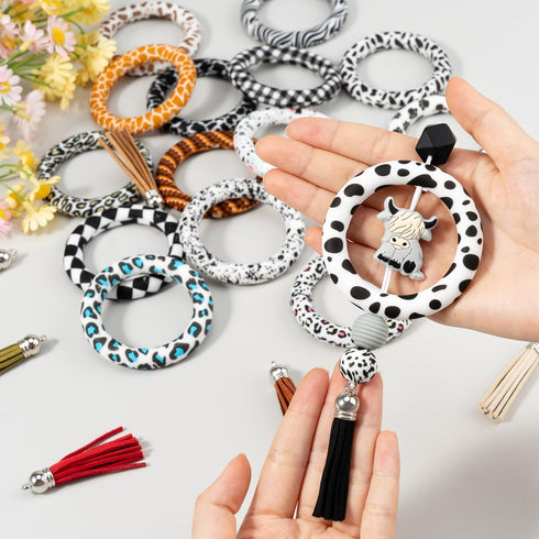 MissAudrey 32 Pcs Silicone Beadable O Rings Beads with Tassel, 65mm Silicone Bead Loop Round Silicone Bead Bulk for DIY Keychain Car Bracelet Jewe...