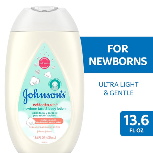 Johnson's Baby CottonTouch Newborn Baby Face and Body Lotion, Hypoallergenic Moisturization for Baby's Skin, Made with Real Cotton, Paraben-Free, ...