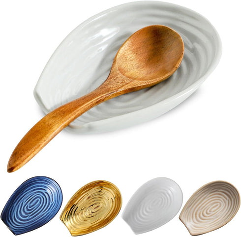 Spoon Rest for Stove Top, 5.7 Inch Ceramic Spoon Holder for Countertop, Farmhouse Utensil Rest for Kitchen Counter Decor, Cute Porcelain Spoon Res...