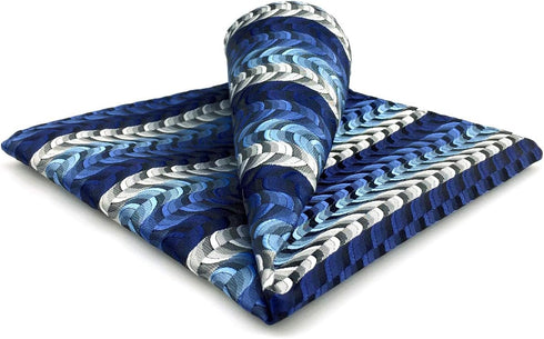SHLAX&WING Ripple Blue Mens Pocket Square Silk Hanky Business Wedding Gift...