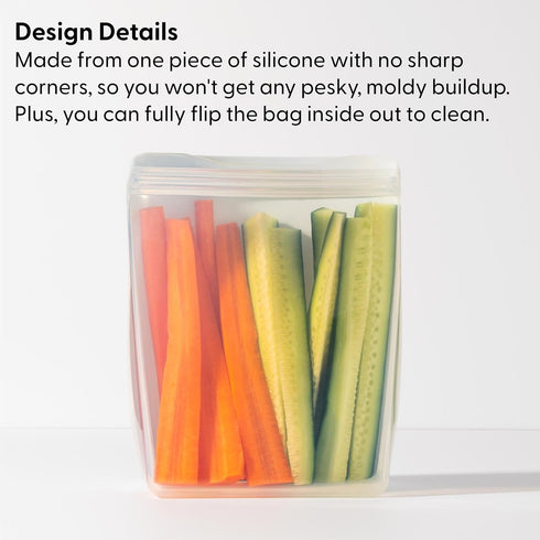 W&P Porter Silicone Reusable Storage Bag, Sandwich (36oz Stand-Up), Cream, Food Storage Container, Microwave and Dishwasher Safe, Easy Cleaning...