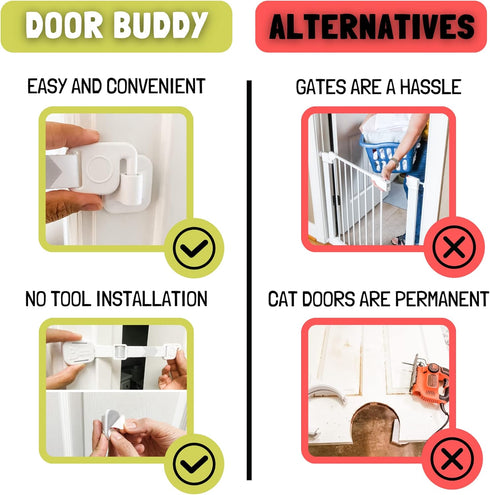 Door Buddy Baby & Cat Door Latch - Grey. Adjustable Strap Keeps Kids Out of Cat Areas. Simple Child Safety Lock for Doors. The Easier Baby Gate an...